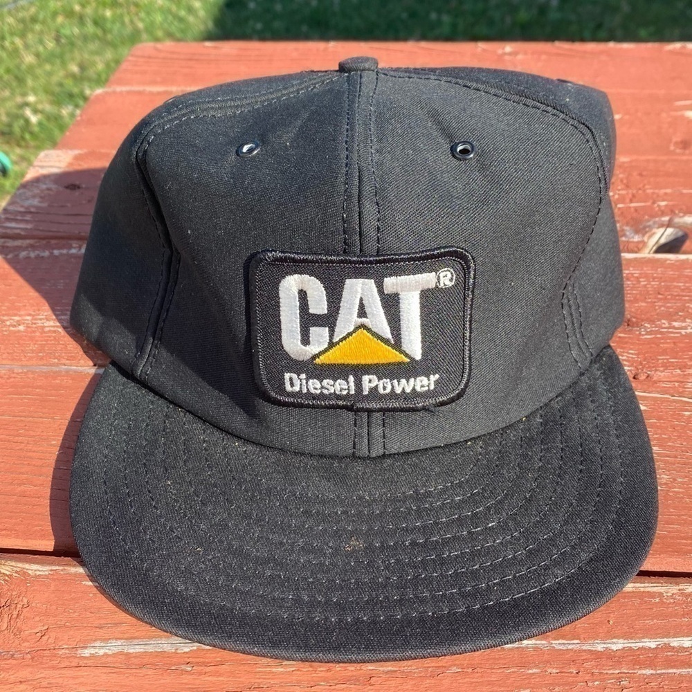 Vintage CAT Diesel Power Patch Trucker Hat Black Snap Back